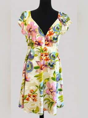 Jam’s World Cherish Floral Empire Waist Dress Small Tropical Hawaiian Pockets